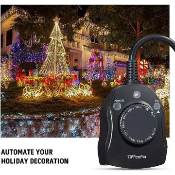 TiFFCOFiO Outdoor Christmas Light Timer, Dusk to Dawn Sensor Countdown, Outdoor Timers for Electrical Outlets Waterproof, 2 Grounded Outlets for Christmas Lights, 15A 1/2HP, CSA Listed (2 Pack)