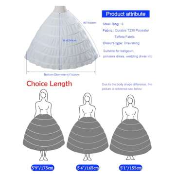 MISSYDRESS Full A-line 6 Hoop Floor-length Bridal Dress Gown Slip Petticoat,White,Free Size