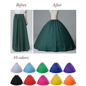 MISSYDRESS Full A-line 6 Hoop Floor-length Bridal Dress Gown Slip Petticoat,White,Free Size