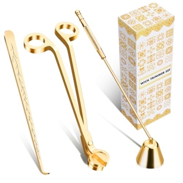 calary Candle Wick Trimmer, Candle Snuffer and Wick Dipper & Candle Accessory Set, 3 in 1 Candle Care Kit for Candle Lover (Gold)