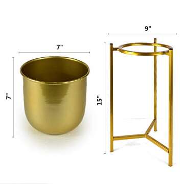 ASENVER Flower Pots with Metal Stand Planters Succulents Pot Nordic Style Room Decoration Herbs Orchid Aloe Cactus Plants (Gold Stand-Gold Pot)