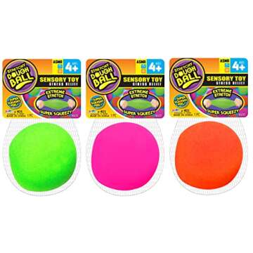 JA-RU Stretchy Ball (Pack of 3) The Original Dough Ball Fidget Toy Pack Stretchy Squishy Toys Bouncy Ball Set for Kids and Adults Soft Bounce Stress Ball Therapy Ball Doh Pull and Stretch 401-3C