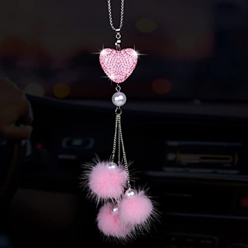 Wisdompro Bling Car Rear View Mirror Hanging Accessories for Women, Rhinestone Diamond Love Heart, I...
