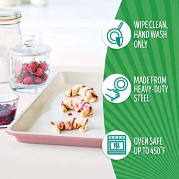 GreenLife Bakeware Healthy Ceramic Nonstick, 18" x 12" Half Cookie Sheet Baking Pan, PFAS-Free, Pink