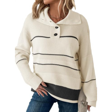 Dokotoo Womens Sweater Long Sleeve Sweaters for Women Trendy Fall Fashion 2024 1/4 Button Up Waffle ...