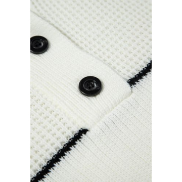 Dokotoo Womens Sweater Long Sleeve Sweaters for Women Trendy Fall Fashion 2024 1/4 Button Up Waffle Knit Casual Loose Color Block Winter Chunky Pullover Jumper Tops White X-Large