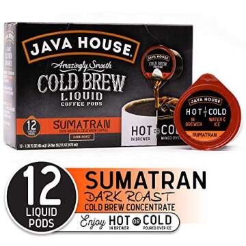 Java House Cold Brew Coffee Concentrate Single Serve Liquid Pods, Sumatran, 12 Count