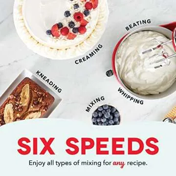 DASH Stand Mixer (Electric Mixer for Everyday Use): 6 Speed Stand Mixer with 3 qt Stainless Steel Mixing Bowl, Dough Hooks & Mixer Beaters for Dressings, Frosting, Meringues & More - Red, DCSM250RD