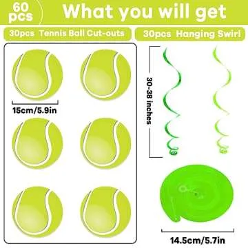 60pcs Tennis Party Foil Swirl Decorations - Vibrant Hanging Decor for All Occasions