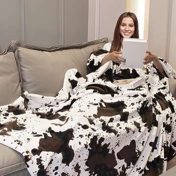 KIVEE Cute Cow Print Blanket Soft Warm Throw Western Home Decor Cow Gifts for Women Cow Print Stuff ...