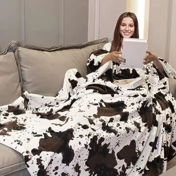 KIVEE Cute Cow Print Blanket Soft Warm Throw Western Home Decor Cow Gifts for Women Cow Print Stuff ...