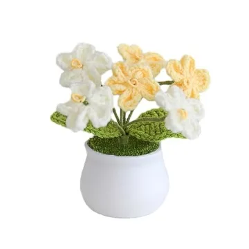 Knitting Crochet Flowers Potted Plants, Fake Forget Me Not Flowers for Friends, Family and Lover, Ar...