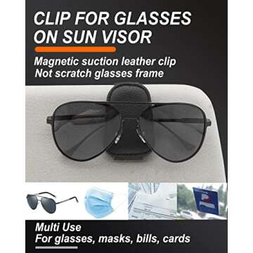 EYANBIS 2 Pack Sunglass Holder for Car, Magnetic Leather Eyeglass Hanger Sunglass Clip for Car Visor...