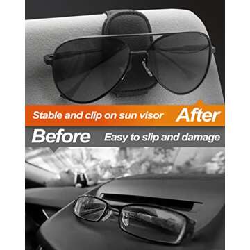 EYANBIS 2 Pack Sunglass Holder for Car, Magnetic Leather Eyeglass Hanger Sunglass Clip for Car Visor, Car Sunglass Holder Organizer Storage, Car Interior Accessories (2PCS, Black)