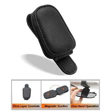 EYANBIS 2 Pack Sunglass Holder for Car, Magnetic Leather Eyeglass Hanger Sunglass Clip for Car Visor, Car Sunglass Holder Organizer Storage, Car Interior Accessories (2PCS, Black)
