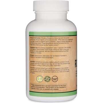 Rhodiola Rosea Supplement 500mg, 120 Vegan Capsules (Third Party Test, Gluten Free, 3% Salidrosides, 1% Rosavins Extract) for Performance, Calming, Motivation by Double Wood