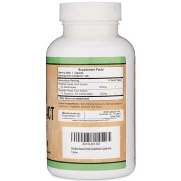 Rhodiola Rosea Supplement 500mg, 120 Vegan Capsules (Third Party Test, Gluten Free, 3% Salidrosides, 1% Rosavins Extract) for Performance, Calming, Motivation by Double Wood