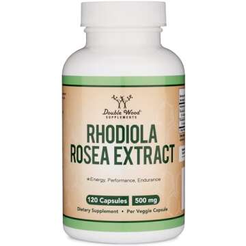 Rhodiola Rosea Supplement 500mg, 120 Vegan Capsules (Third Party Test, Gluten Free, 3% Salidrosides, 1% Rosavins Extract) for Performance, Calming, Motivation by Double Wood