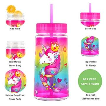 Home Tune 28oz Water Drinking Bottle - BPA Free, Wide Mouth, Travel Beverage Cup with Straw Lid, Lightweight, Water Bottle with Cute Foil Print Design For Girls & Boys - Unicorn & Mermaid 2 Pack