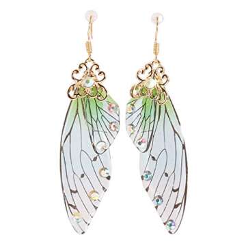 HELPFLOWER CH Handmade Fairy Simulation Butterfly Wing Earrings Foil Rhinestone Earring Romantic Jew...