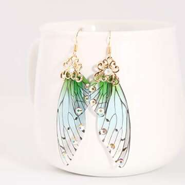 HELPFLOWER Fairy Wing Earrings for Whimsical Elegance