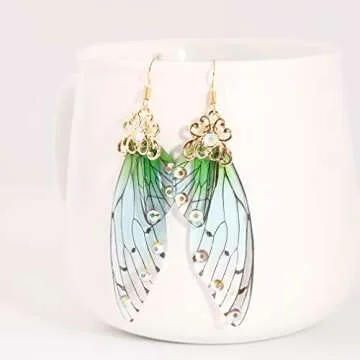 HELPFLOWER Fairy Wing Earrings for Whimsical Elegance