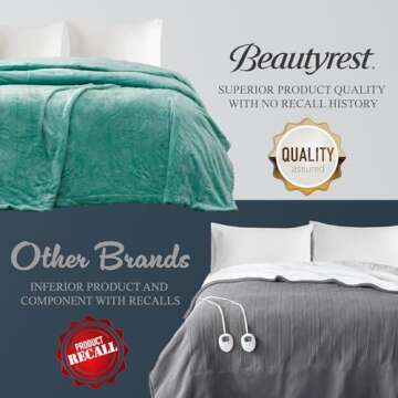 Beautyrest Plush Electric Blanket Throw for Cold Weather Multi-Level Heat Settings Controller, Secure Comfort Zero Radiation Technology and Auto Shut Off Safety