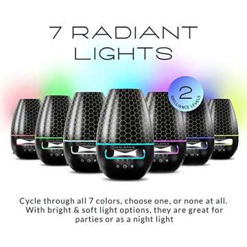 HVQ League Essential Oil Diffuser with Bluetooth Speaker, incl. 2X 5ml Bottles of Lavender & Eucalyptus Aromatherapy Oils, Quiet Diffusers for Meditation, Stress Relief & Well-Being (Black Honeycomb)