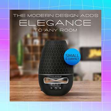 HVQ League Essential Oil Diffuser with Bluetooth Speaker, incl. 2X 5ml Bottles of Lavender & Eucalyptus Aromatherapy Oils, Quiet Diffusers for Meditation, Stress Relief & Well-Being (Black Honeycomb)