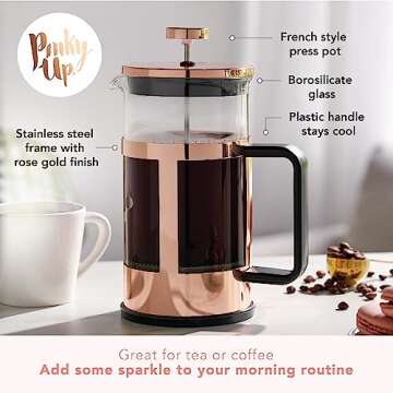 Pinky Up Piper Tea Press Pot, Coffee Maker, French Press for Loose Leaf Tea and Coffee, Hot or Iced ...
