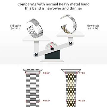 baozai Thin Band Compatible with Apple Watch Band 46mm 49mm 45mm 44mm, Women Slim Stainless Steel Wristband for Apple Watch Series 10/9/8/7/6/5/4/3/2/1/SE/Ultra 2, Silver/Gold