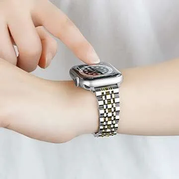 baozai Thin Band Compatible with Apple Watch Band 46mm 49mm 45mm 44mm, Women Slim Stainless Steel Wristband for Apple Watch Series 10/9/8/7/6/5/4/3/2/1/SE/Ultra 2, Silver/Gold