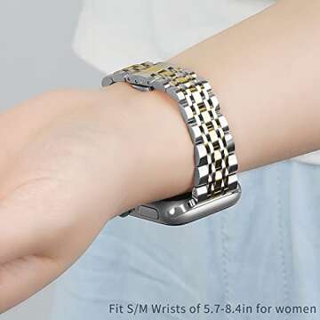 baozai Thin Band Compatible with Apple Watch Band 46mm 49mm 45mm 44mm, Women Slim Stainless Steel Wristband for Apple Watch Series 10/9/8/7/6/5/4/3/2/1/SE/Ultra 2, Silver/Gold