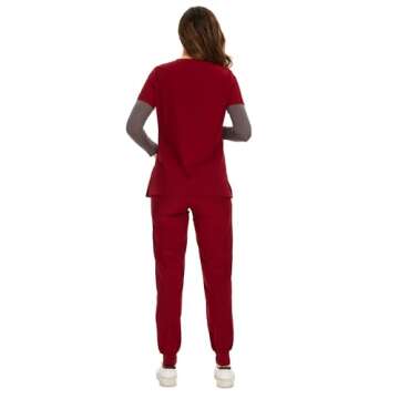 COZYFIT Scrubs for Women Set - Stretch V-Neck Scrub Top & Jogger Pant with 8 Pockets, Yoga Waistband...