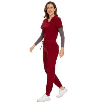 COZYFIT Scrubs for Women Set - Stretch V-Neck Scrub Top & Jogger Pant with 8 Pockets, Yoga Waistband, Anti Wrinkle, Slim Fit Women Scrubs