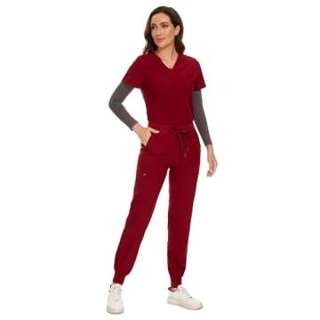 COZYFIT Scrubs for Women Set - Stretch V-Neck Scrub Top & Jogger Pant with 8 Pockets, Yoga Waistband, Anti Wrinkle, Slim Fit Women Scrubs