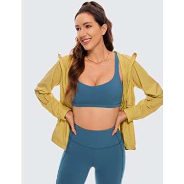 CRZ YOGA Women's Light Support Strappy Sports Bra - Low Cut Wirefree Padded Yoga Cami Criss Cross Back Petrol Blue Medium