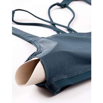 CRZ YOGA Women's Light Support Strappy Sports Bra - Low Cut Wirefree Padded Yoga Cami Criss Cross Back Petrol Blue Medium