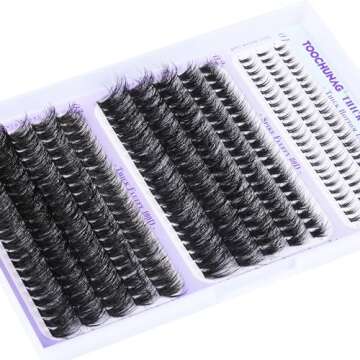 TOOCHUNAG Fluffy Lash Clusters with Bottom Lashes Thick Cluster Eyelash Extensions Wispy Individual Lashes Bottom Eyelash Clusters 10-18mm 80D+100D Clusters Lashes DIY Curly Lash Extension at Home