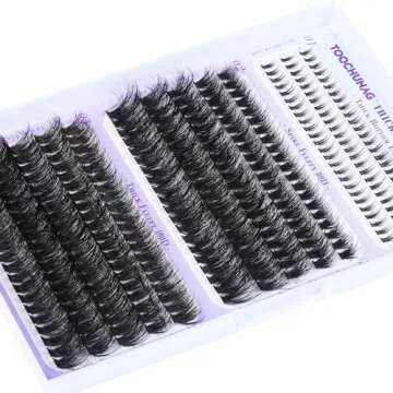 TOOCHUNAG Fluffy Lash Clusters with Bottom Lashes Thick Cluster Eyelash Extensions Wispy Individual Lashes Bottom Eyelash Clusters 10-18mm 80D+100D Clusters Lashes DIY Curly Lash Extension at Home