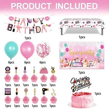 Spa Party Supplies for Girls Includes Cake Topper, 12Cupcake Toppers, 18 Latex Balloons, Spa Backdro...