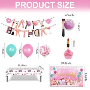 Spa Party Supplies for Girls Includes Cake Topper, 12Cupcake Toppers, 18 Latex Balloons, Spa Backdrop, 1 Table Cloth , 1 Banner for Spa Birthday Party Decoration