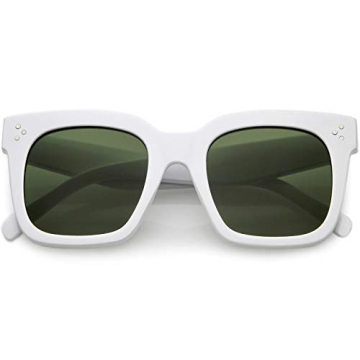 zeroUV - Oversized Fashion Retro Square Sunglasses for Women Vintage Style 50mm (White/Green)