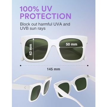 zeroUV - Oversized Fashion Retro Square Sunglasses for Women Vintage Style 50mm (White/Green)