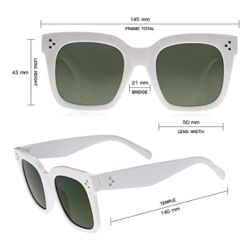 zeroUV - Oversized Fashion Retro Square Sunglasses for Women Vintage Style 50mm (White/Green)