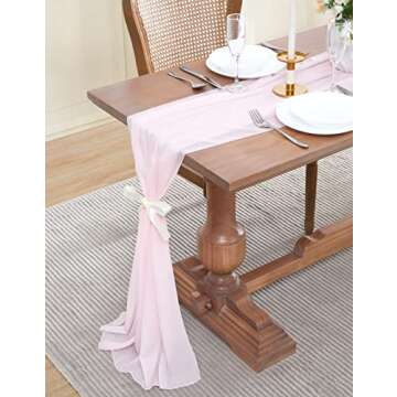 DecoPots 10 Ft Long Rose Pink Chiffon Table Runner with 1 Tie Back Table Runner for Wedding, Baby an...