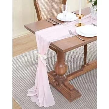 DecoPots 10 Ft Long Rose Pink Chiffon Table Runner with 1 Tie Back Table Runner for Wedding, Baby an...
