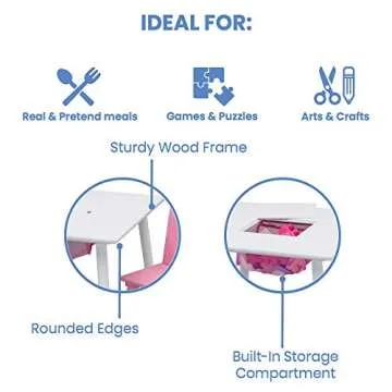 Delta Children Kids Table and Chair Set with Storage (2 Chairs Included), White/Pink