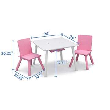 Delta Children Kids Table and Chair Set with Storage (2 Chairs Included), White/Pink