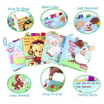 HanShe Baby Soft Book Cloth Book Set 4 PCS Crinkle Book High Contrast Baby Book 0-6 Months Educational Learning Toy for Infant Fabric Baby Activity Crinkle Book for Infants Toddler for Boy Girl Gifts